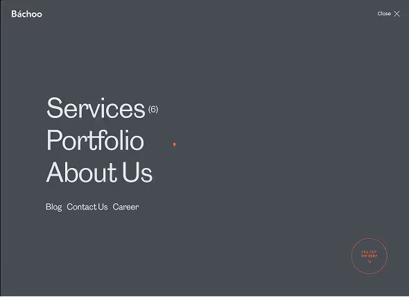 Website menu with options: Services, Portfolio, About Us, Blog, Contact Us, and Career on a dark gray background.